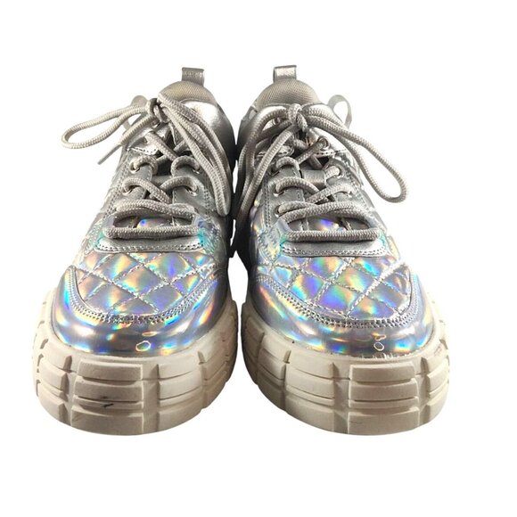 Shoedazzle Holographic Quilted Platform Iridescent High-Top Size 8 Sneakers - Picture 3 of 12